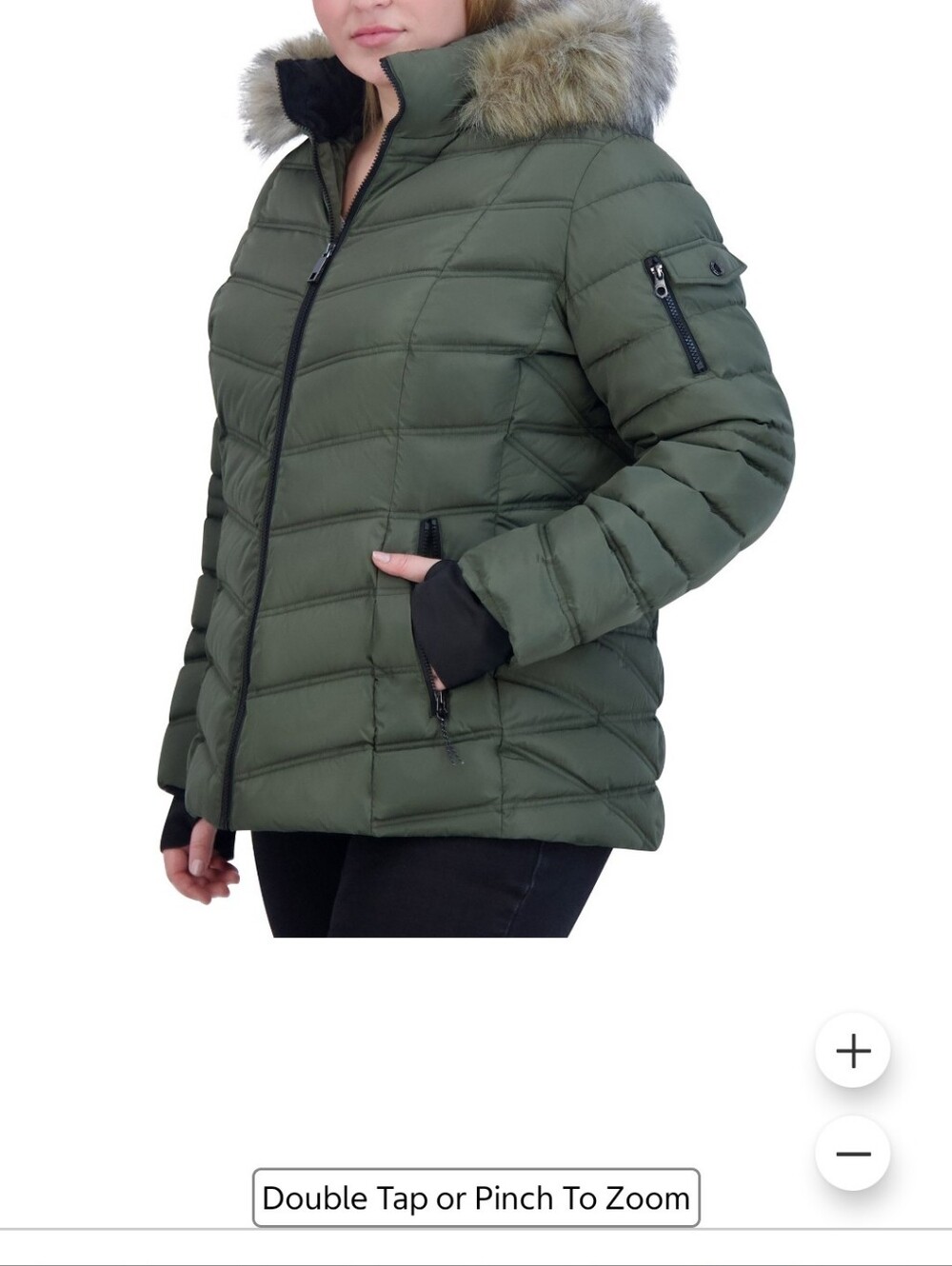 Nautica Stretch Puffer Jacket with Detachable Faux Fur Hood - Sage Green XXL